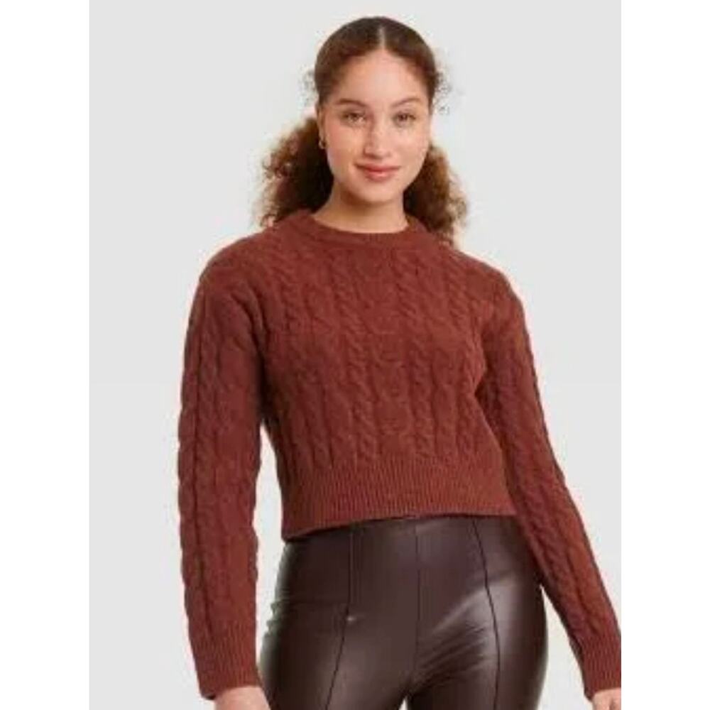 a new day Cable-Knit Crewneck Sweater in Chestnut Brown A101